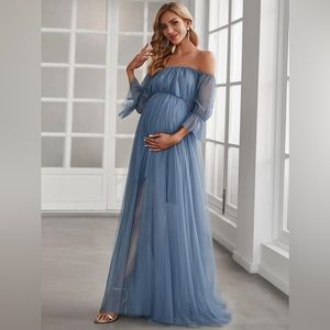 EVER-PRETTY Maternity Off Shoulder Flounce Sleeve Dress